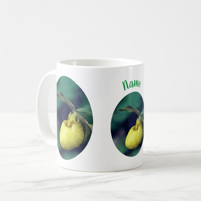 Yellow Lady Slipper Flower Personalised Coffee Mug (Front Left)