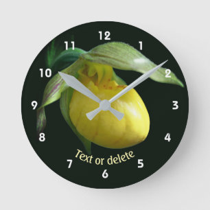 Yellow Lady Slipper Flower Personalised Round Clock