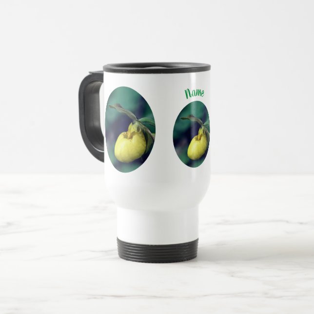 Yellow Lady Slipper Flower Personalised  Travel Mug (Front Left)