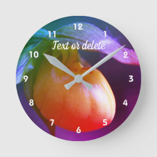 Yellow Lady Slipper Orchid Abstract Personalised Round Clock