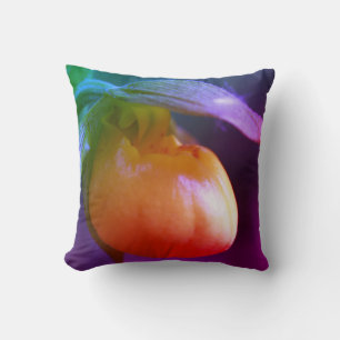 Yellow Lady Slipper Orchid Flower Abstract Cushion