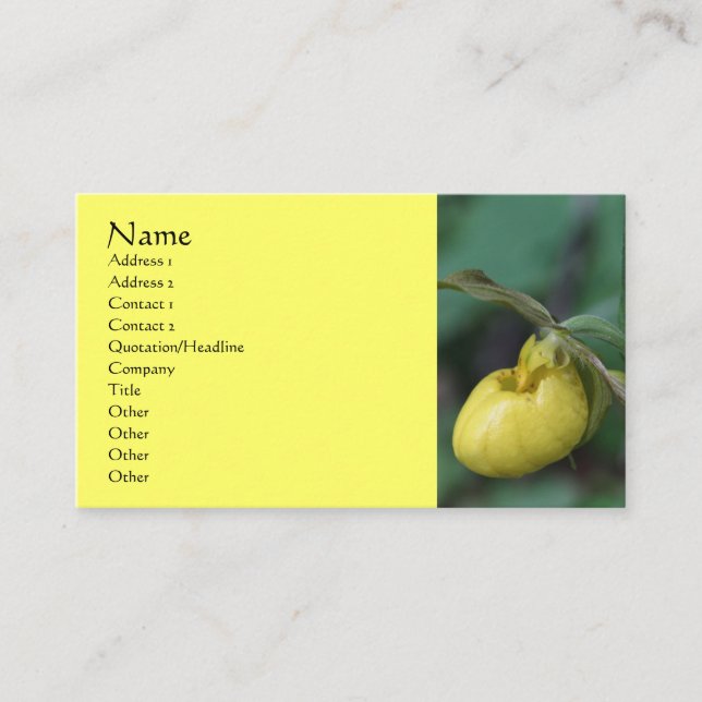 Yellow Lady Slipper Orchid Flower Business Card (Front)