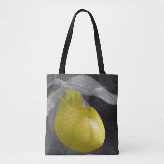 Yellow Lady Slipper Orchid Flower Partial Colour  Tote Bag (Front)