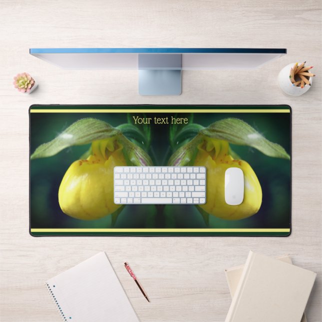 Yellow Lady Slipper Orchid Flower Personalised Desk Mat (Office 1)