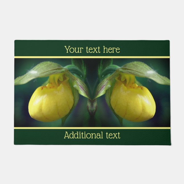 Yellow Lady Slipper Orchid Flower Personalised Doormat (Front)