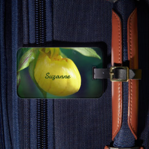 Yellow Lady Slipper Orchid Flower Personalised Luggage Tag