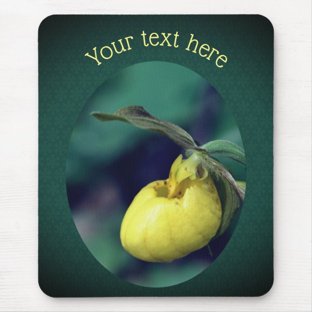 Yellow Lady Slipper Orchid Flower Personalised  Mouse Mat (Front)