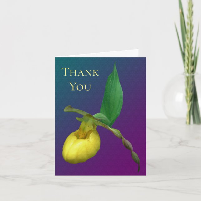 Yellow Lady Slipper Orchid Flower Thank You Card (Front)
