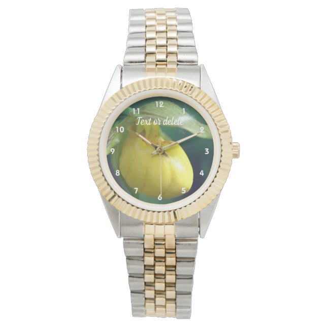 Yellow Lady Slipper Orchid Personalised   Watch (Front)