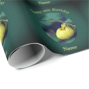Yellow Lady Slipper Personalised Birthday Wrapping Paper