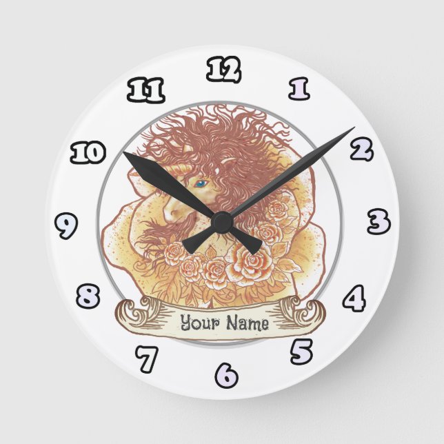 Yellow Lady Unicorn  clock (Front)