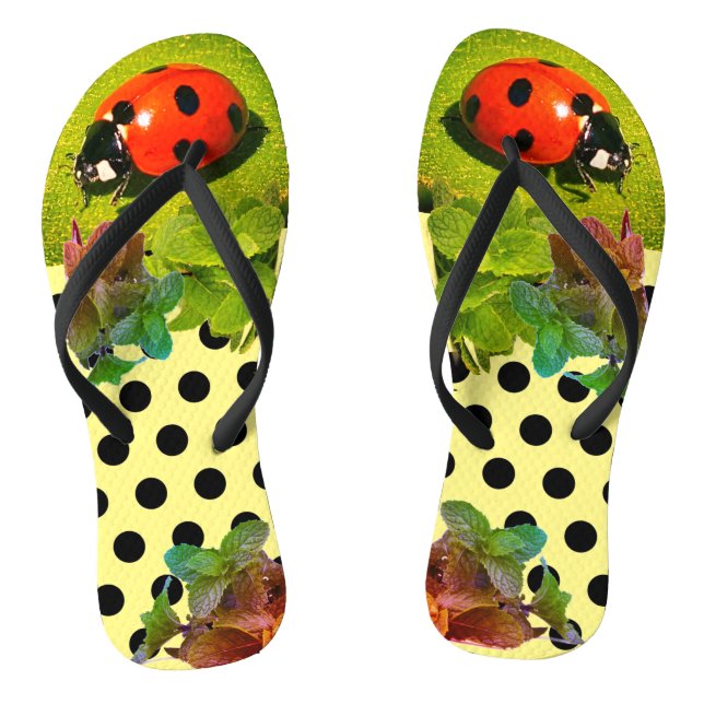 Yellow Ladybug Fun Adult Flip Flops (Footbed)