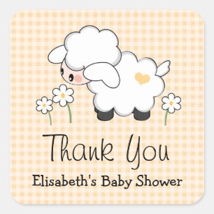 Yellow Lamb Baby Shower Labels Stickers