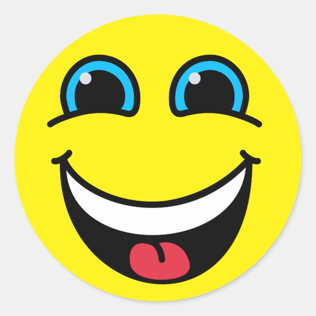 Yellow Laughing Emoji Face Classic Round Sticker (Front)