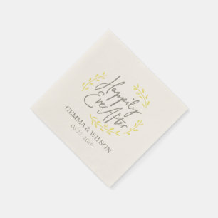 Yellow Laurel Leaves Happily Ever After Wedding Napkin