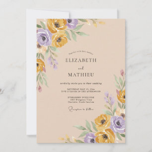 Yellow Lavender Artistic Bloom Wedding Invitation