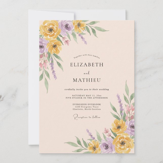 Yellow Lavender Floral Spring Wedding Invitation (Front)