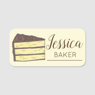 Yellow Layer Cake Slice Bakery Pastry Chef Dessert Name Tag
