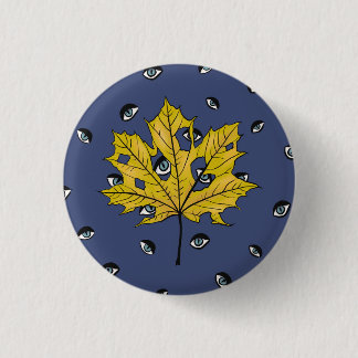 Yellow Leaf Creepy Witchy Eyes 3 Cm Round Badge