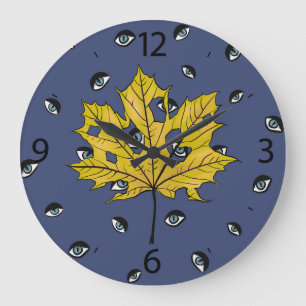 Yellow Leaf Creepy Witchy Eyes Large Clock