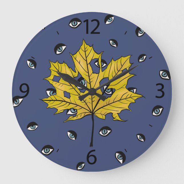 Yellow Leaf Creepy Witchy Eyes Large Clock (Front)