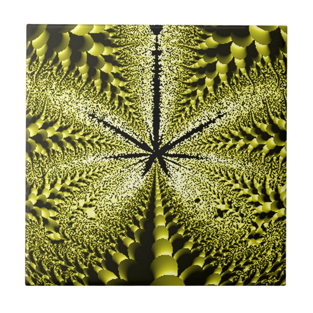 Yellow Leaf Silhouette Fractal Tile (Front)