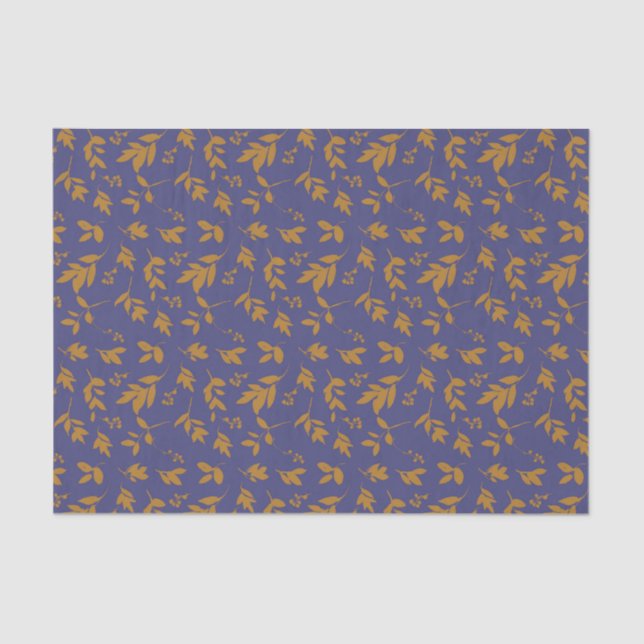 Yellow Leafy Branch on Blue Tissue Paper (Front)