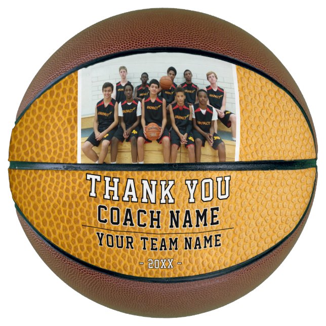 Yellow Leather Thank you Coach Team Name Photo Basketball (Front)