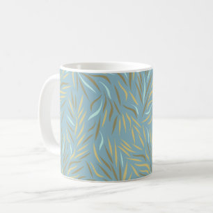 Yellow Leaves Blue Modern Pattern Coffee Mug