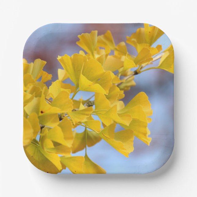 Yellow Leaves Ginkgo Tree Paper Plate (Front)