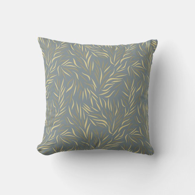 Yellow Leaves Grey Pattern Cushion (Front)