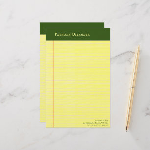 Yellow Legal Pad Style Green Top Stationery