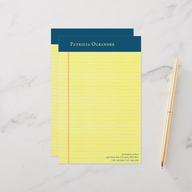 Yellow Legal Pad Style Ocean Top Stationery (Front/Back In Situ)