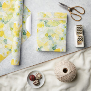 Yellow Lemon Abstract Birthday Wrapping Paper