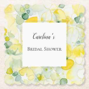 Yellow Lemon Abstract Bridal Shower   Paper Coaster