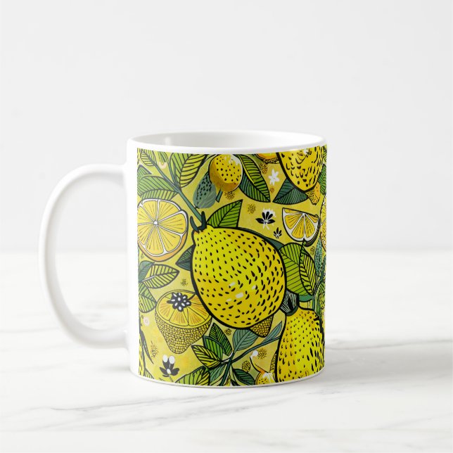 Yellow lemon and bee garden  coffee mug (Left)