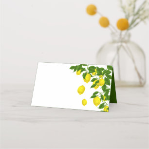 Yellow Lemon And Green Leaves Citrus Wedding Party Place Card