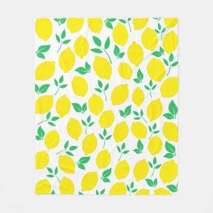 Yellow lemon and green leaves fleece blanket