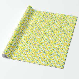 Yellow lemon and green leaves Wrapping Paper