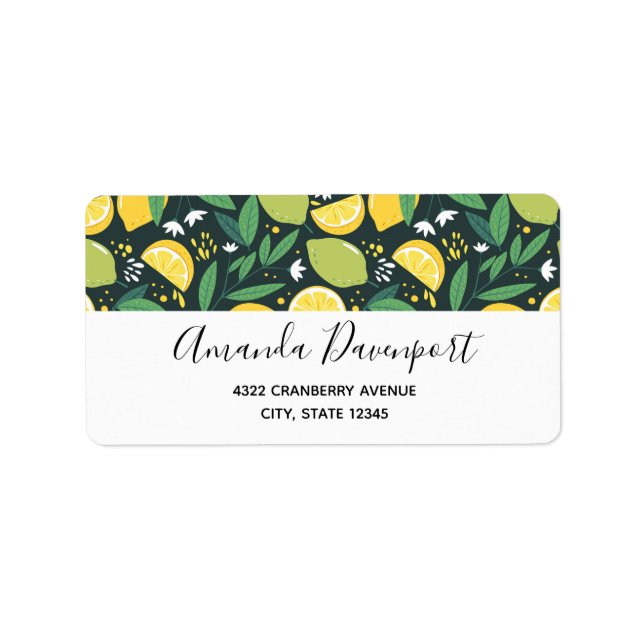 Yellow Lemon and Green Lime Fruit Food Pattern Label (Front)