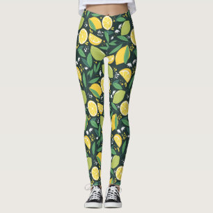 Yellow Lemon and Green Lime Fruit Food Pattern Leggings