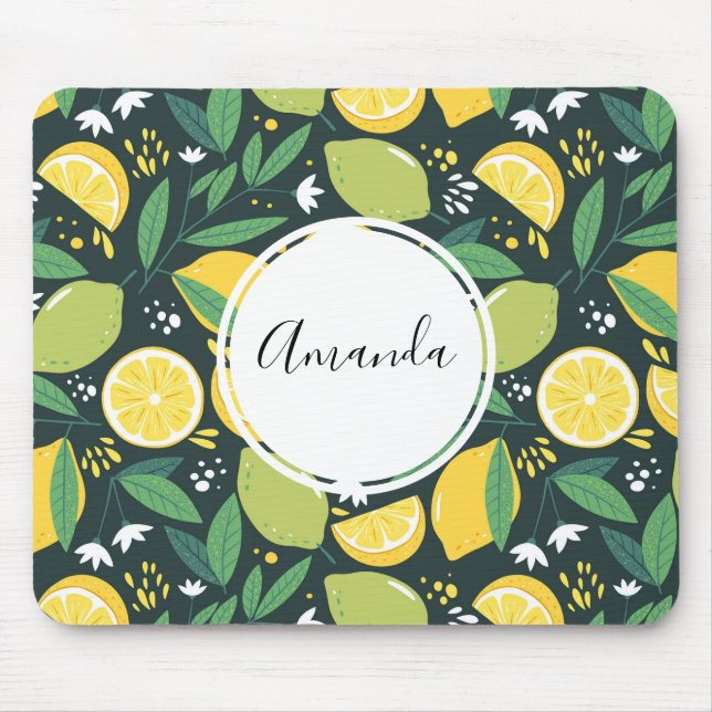 Yellow Lemon and Green Lime Fruit Food Pattern Mouse Mat (Front)