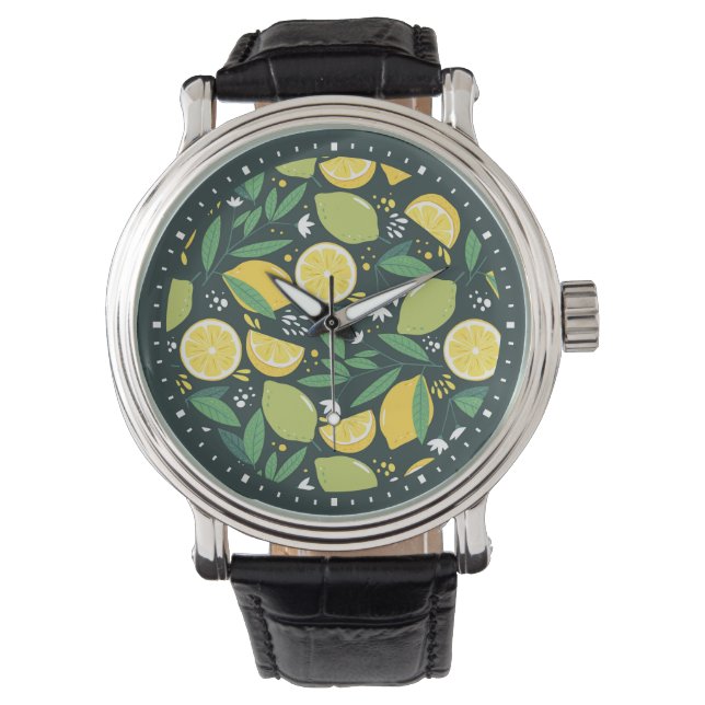 Yellow Lemon and Green Lime Fruit Food Pattern Watch (Front)