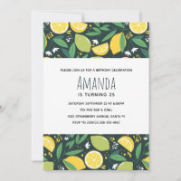 Yellow Lemon and Green Lime Fruit Pattern Birthday
