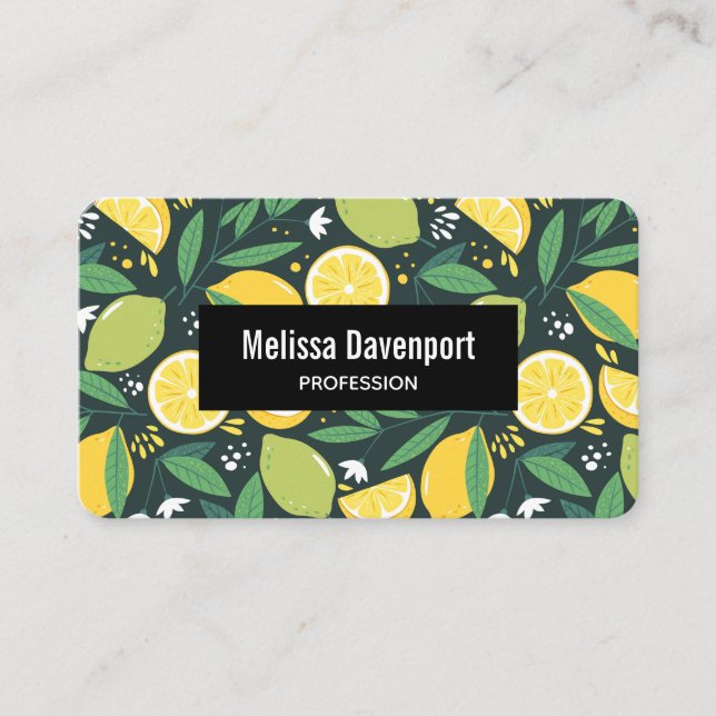 Yellow Lemon and Green Lime Fruit Pattern Business Card (Front)