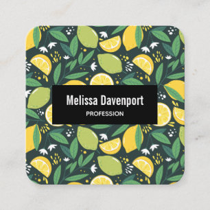 Yellow Lemon and Green Lime Fruit Pattern Square Business Card
