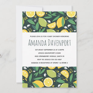 Yellow Lemon and Lime Fruit Pattern Baby Shower Invitation