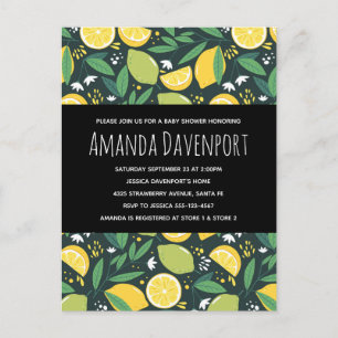 Yellow Lemon and Lime Fruit Pattern Baby Shower Invitation Postcard