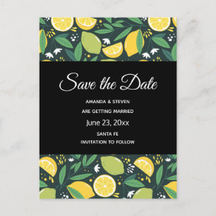 Yellow Lemon and Lime Fruit Pattern Save the Date Invitation Postcard