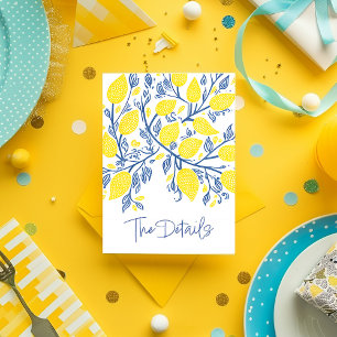 Yellow lemon, blue vines wedding the details enclosure card